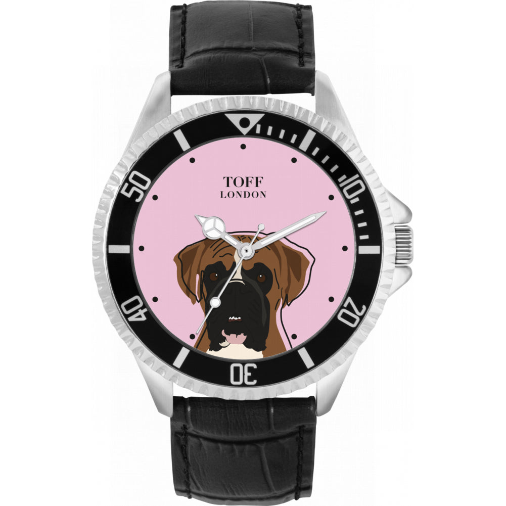 Mens Brown And White Boxer Dog Head Watch