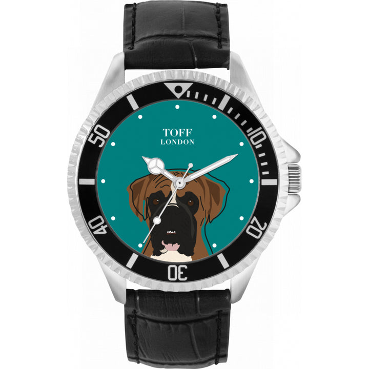 Mens Brown And White Boxer Dog Head Watch