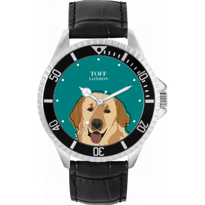 Mens Beige Golden Retriever Dog Head Watch