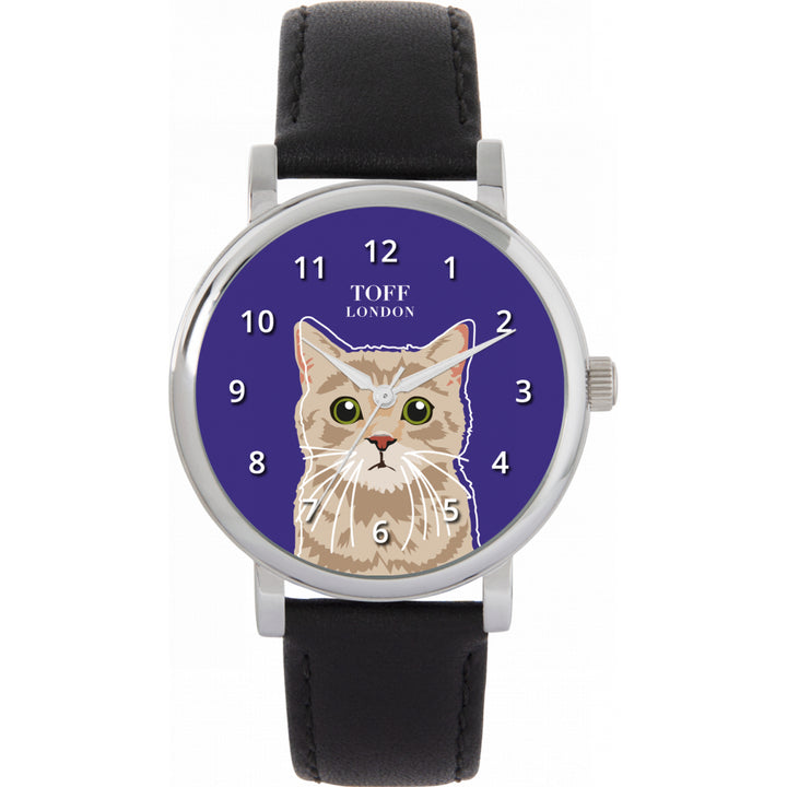 Ladies Beige Tabby Cat Head Watch