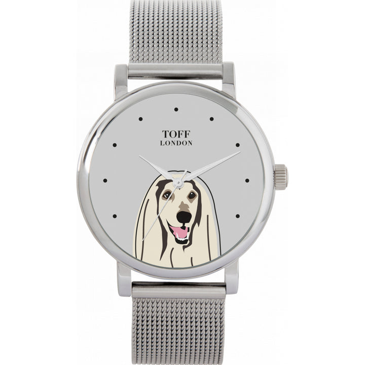 Ladies White Afghan Hound Dog Head Watch
