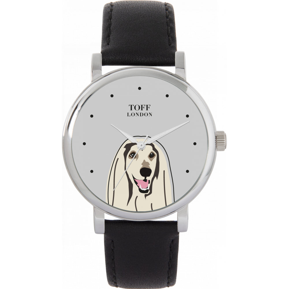 Ladies White Afghan Hound Dog Head Watch