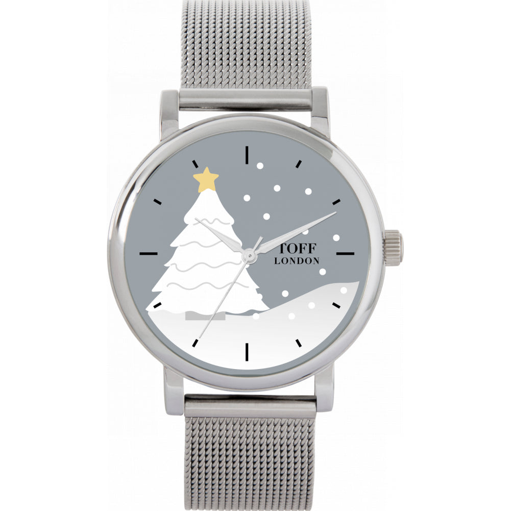 Ladies Christmas White Tree Watch