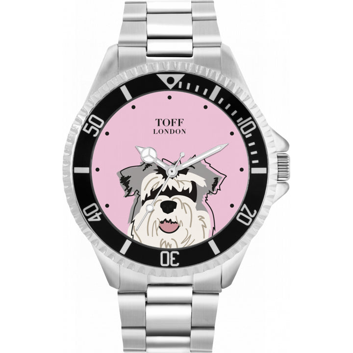 Mens Grey Miniature Schnauzer Dog Head Watch