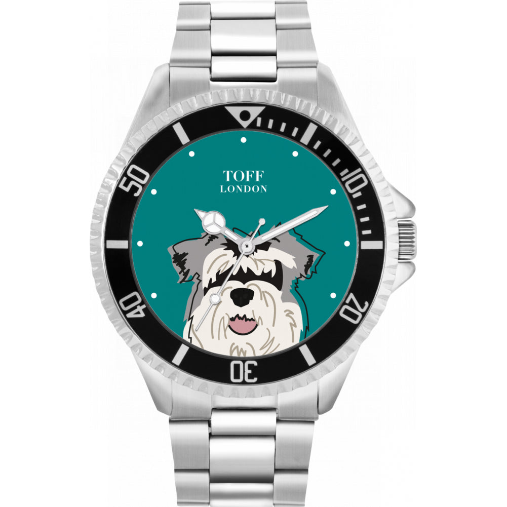Mens Grey Miniature Schnauzer Dog Head Watch
