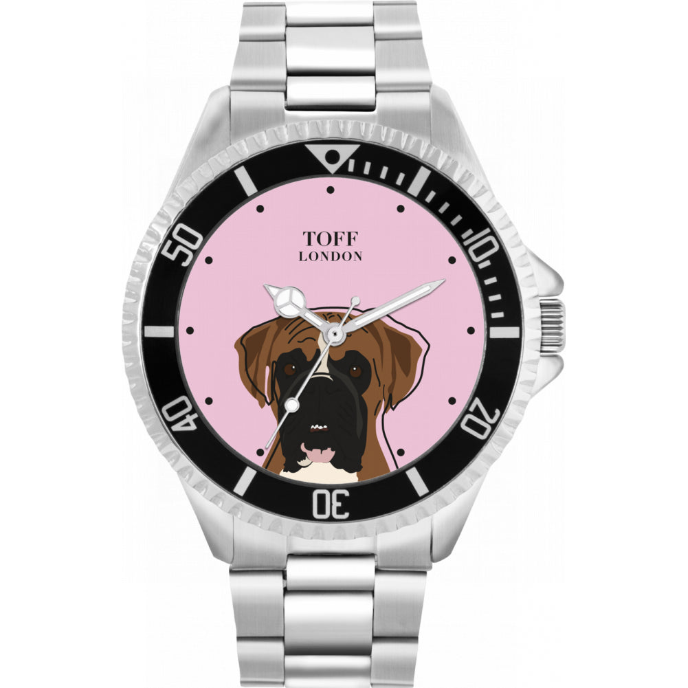 Mens Brown And White Boxer Dog Head Watch