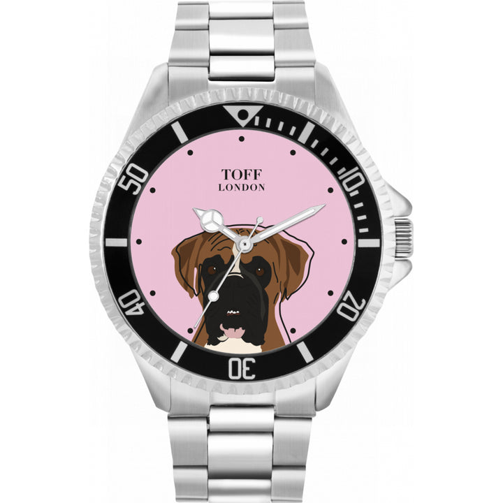 Mens Brown And White Boxer Dog Head Watch