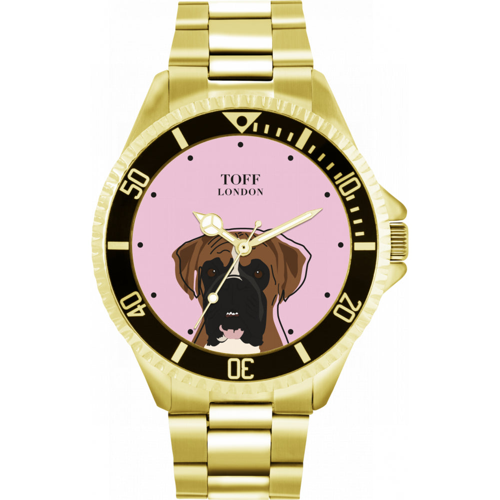 Mens Brown And White Boxer Dog Head Watch