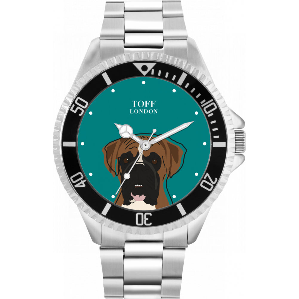 Mens Brown And White Boxer Dog Head Watch
