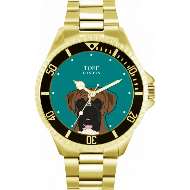 Mens Brown And White Boxer Dog Head Watch