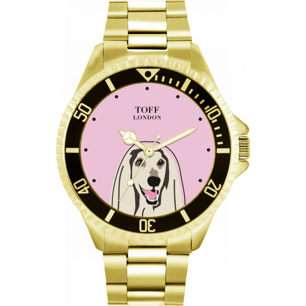 Mens White Afghan Hound Dog Head Watch