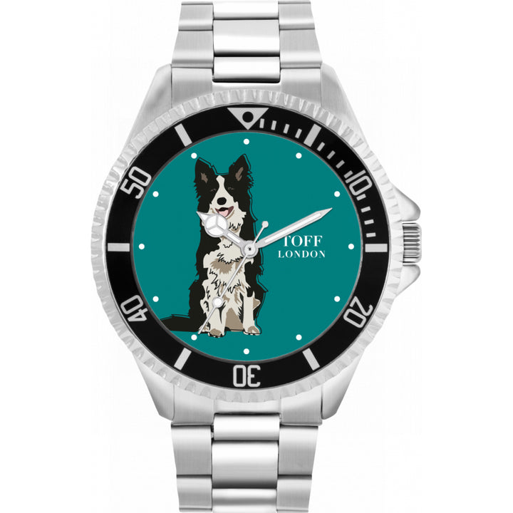 Mens Black And White Border Collie Dog Watch