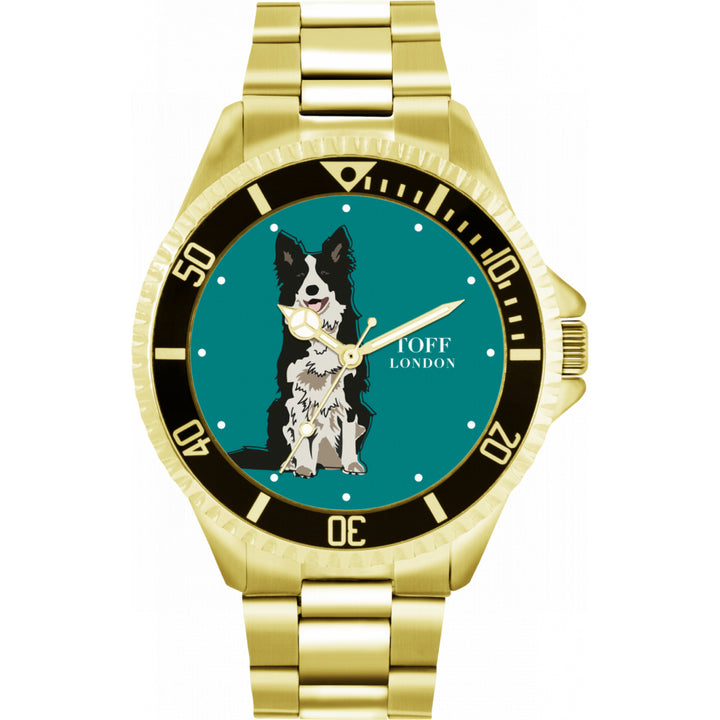 Mens Black And White Border Collie Dog Watch
