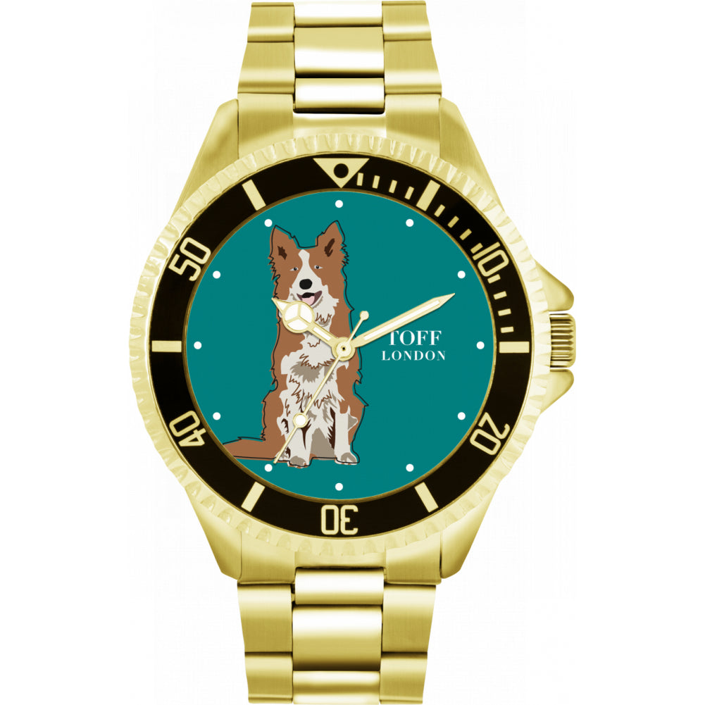 Mens Brown And White Border Collie Dog Watch