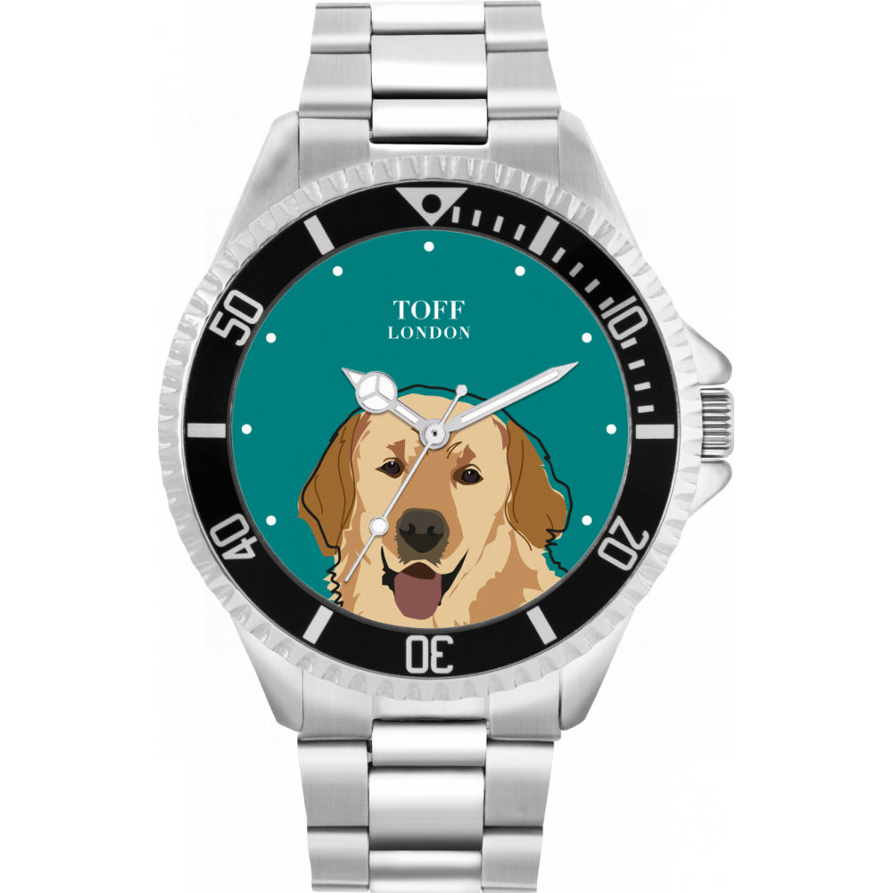 Mens Beige Golden Retriever Dog Head Watch