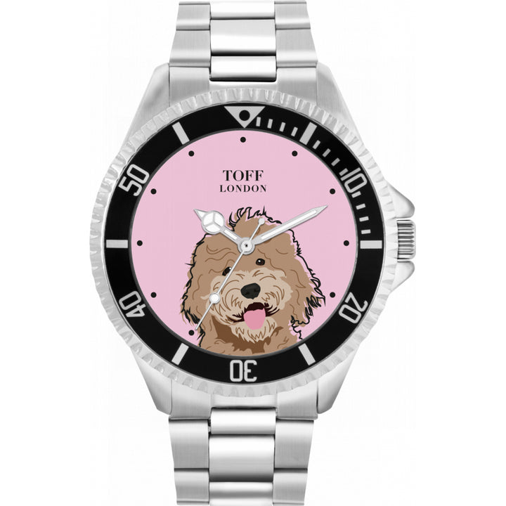Mens Beige Labradoodle Dog Head Watch