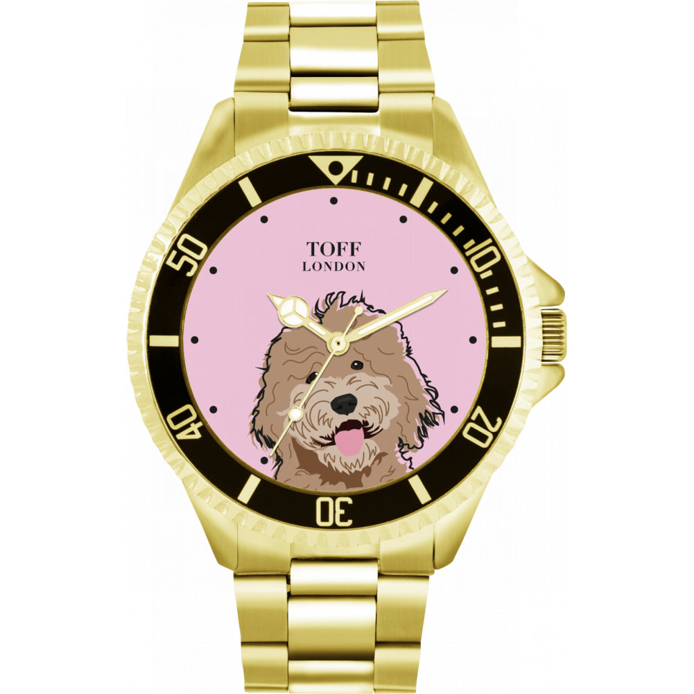 Mens Beige Labradoodle Dog Head Watch
