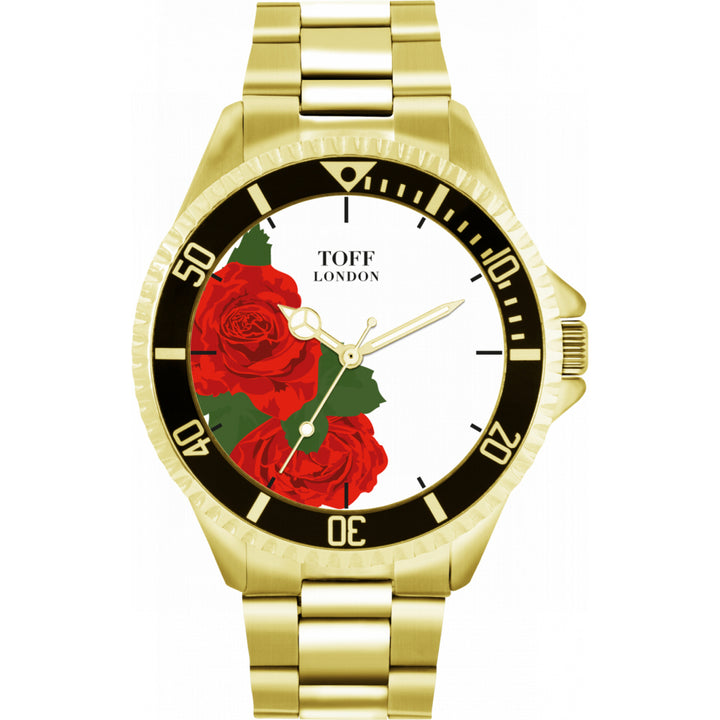 Mens Red Rose Flower Watch