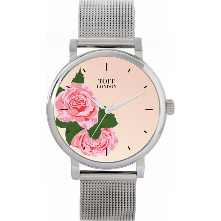 Ladies Pink Rose Flower Watch
