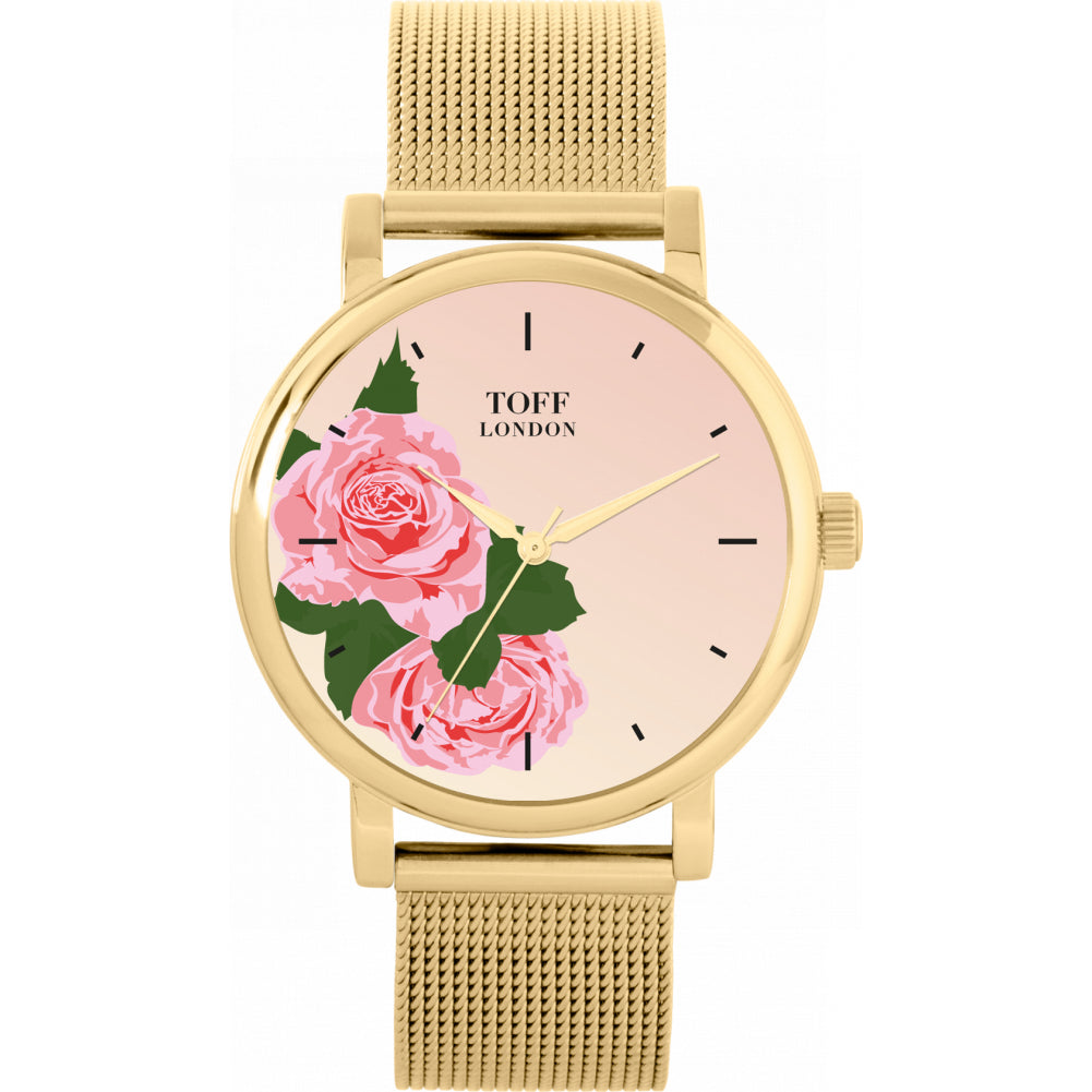 Ladies Pink Rose Flower Watch