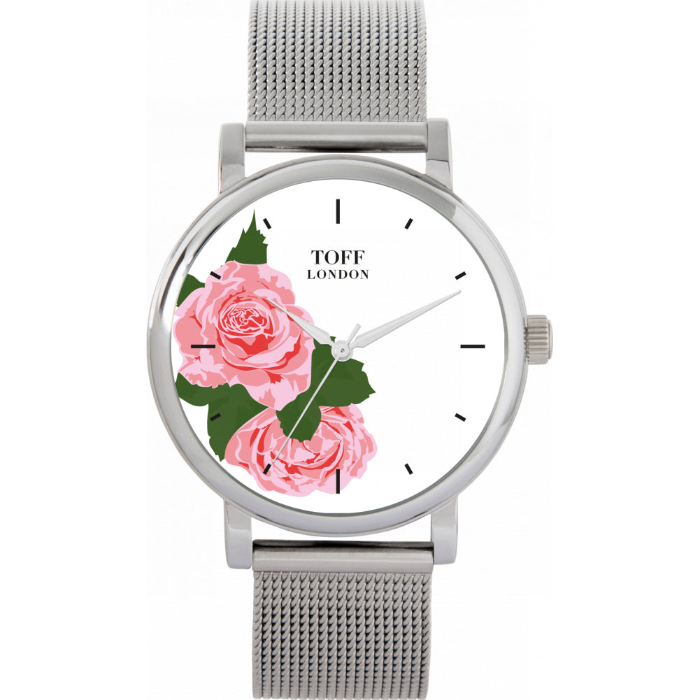 Ladies Pink Rose Flower Watch