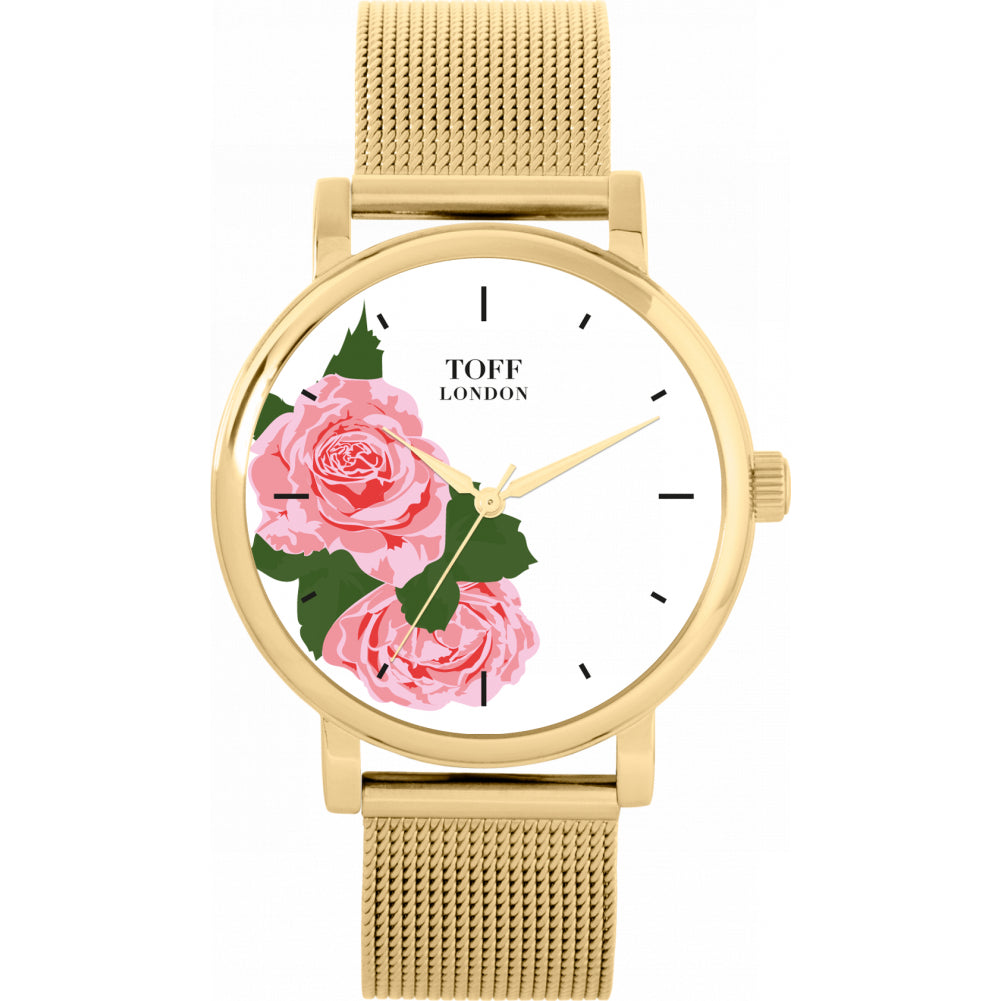 Ladies Pink Rose Flower Watch
