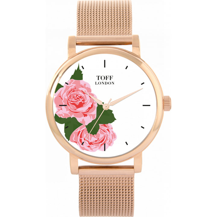 Ladies Pink Rose Flower Watch