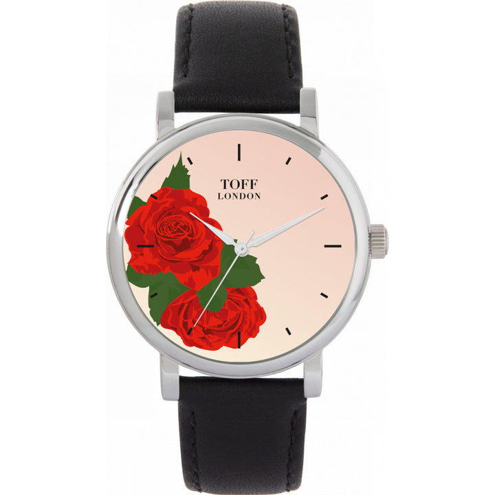 Ladies Red Rose Flower Watch