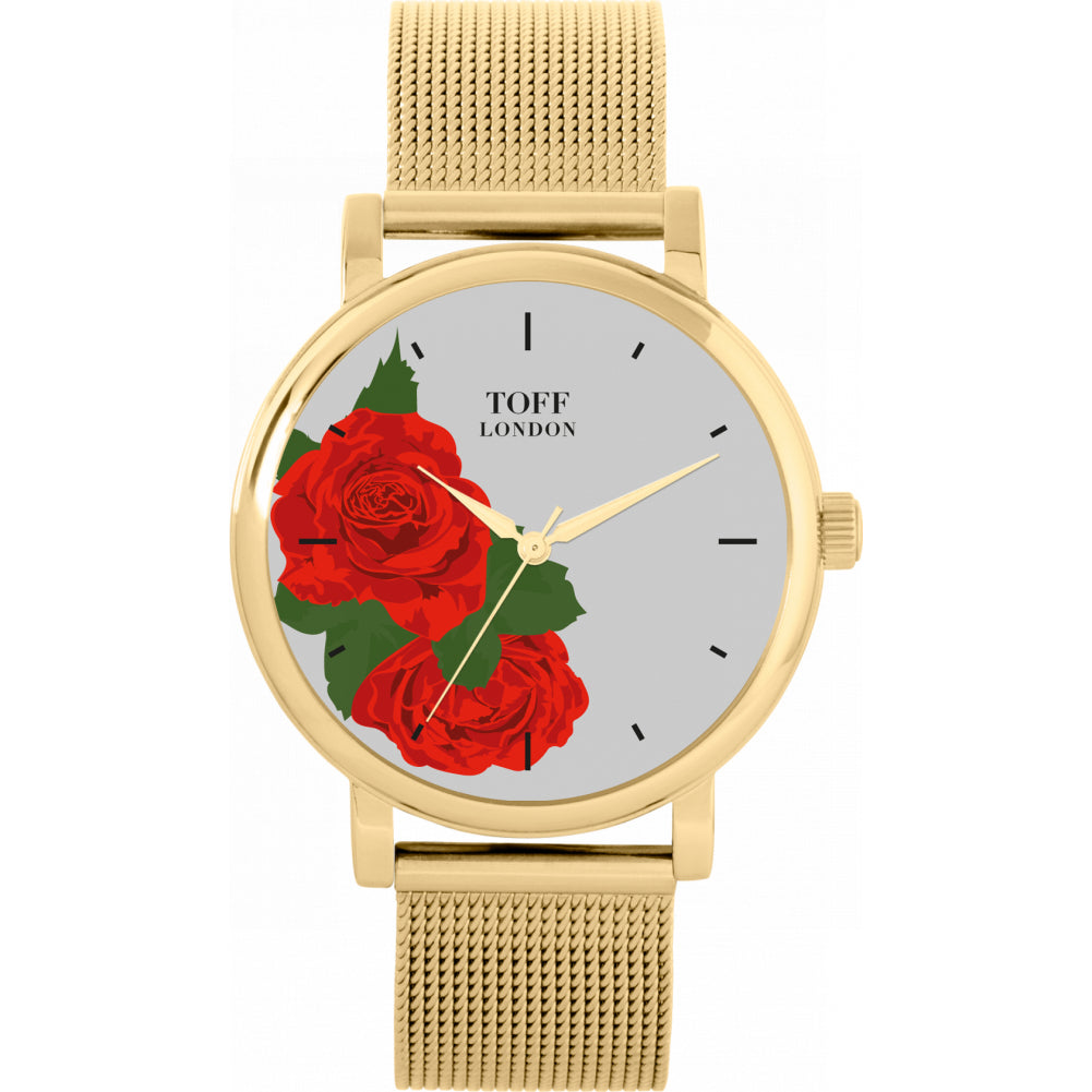 Ladies Red Rose Flower Watch
