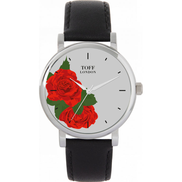 Ladies Red Rose Flower Watch