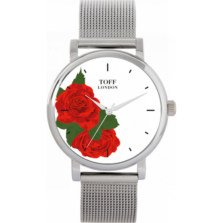 Ladies Red Rose Flower Watch