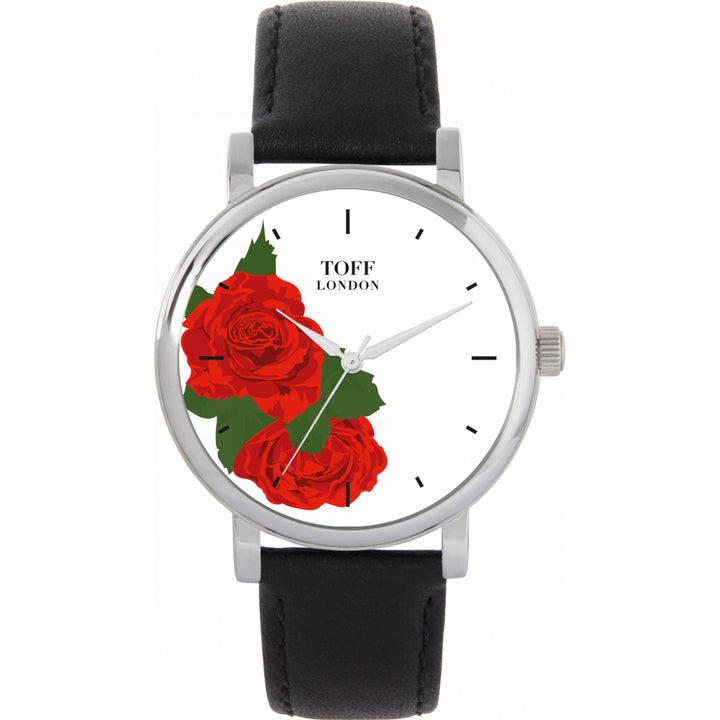 Ladies Red Rose Flower Watch