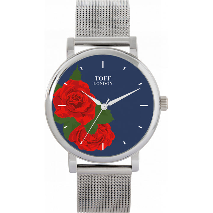 Ladies Red Rose Flower Watch