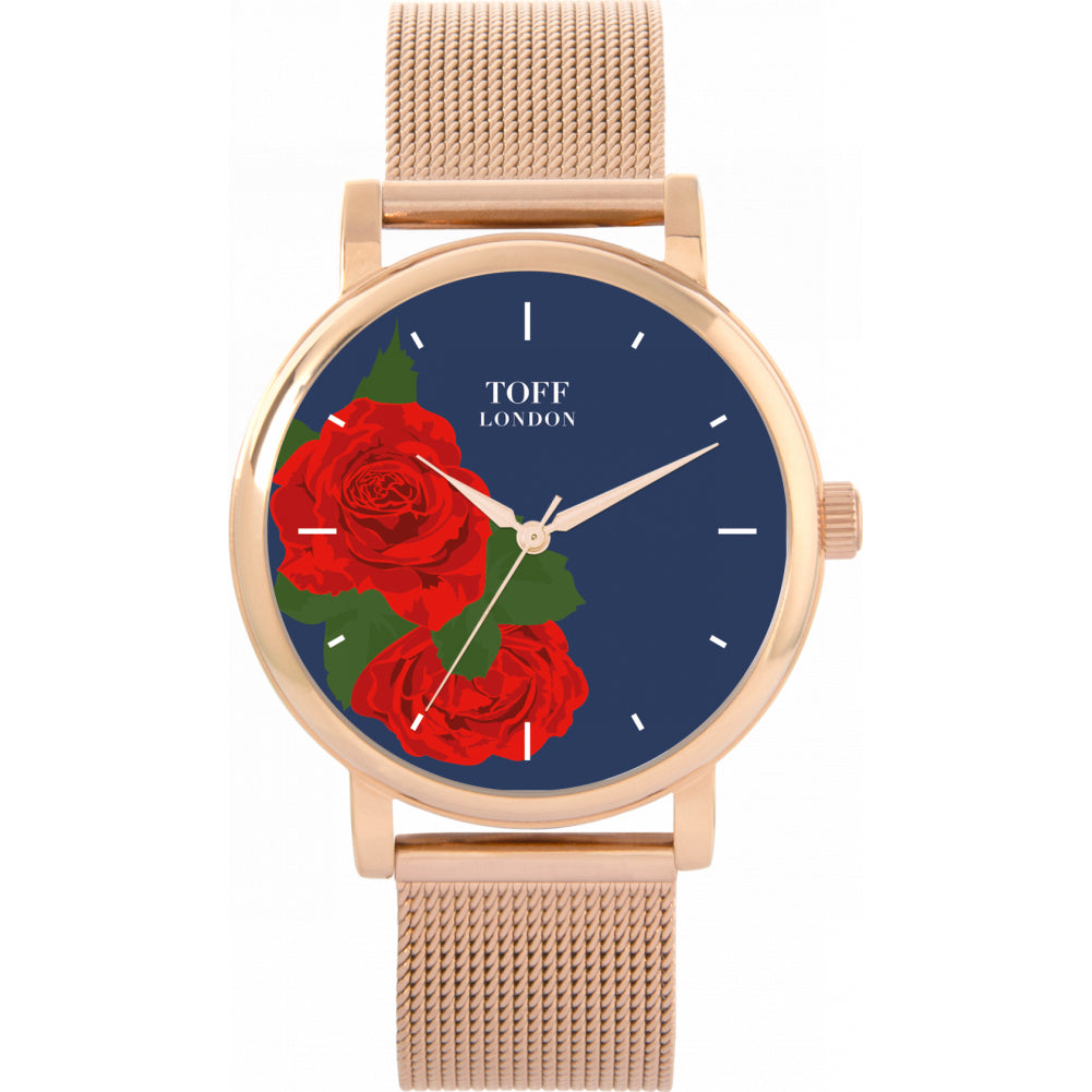 Ladies Red Rose Flower Watch
