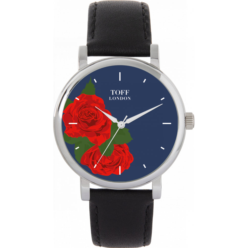 Ladies Red Rose Flower Watch