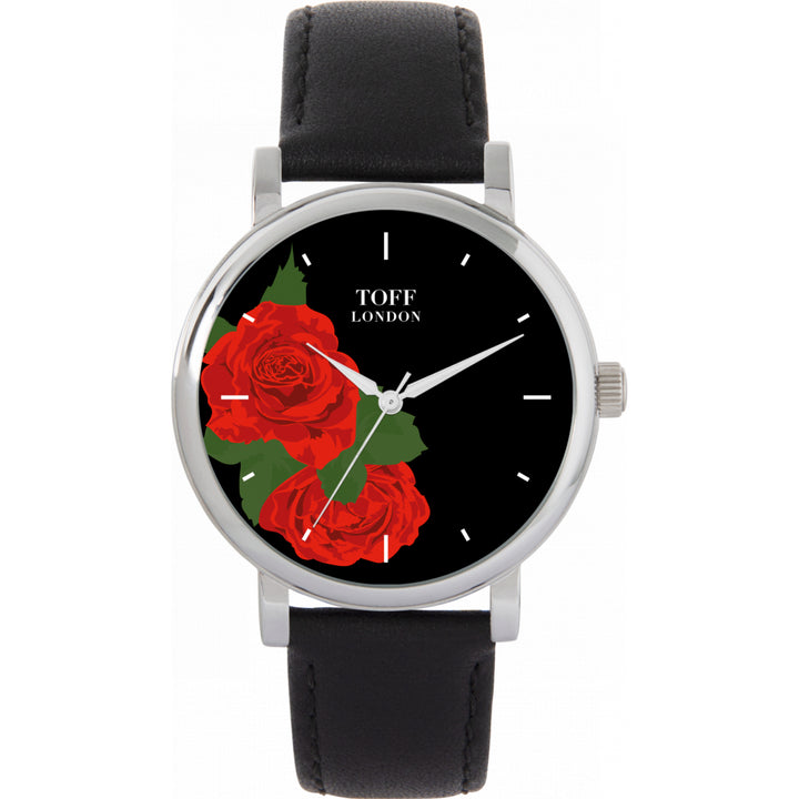 Ladies Red Rose Flower Watch