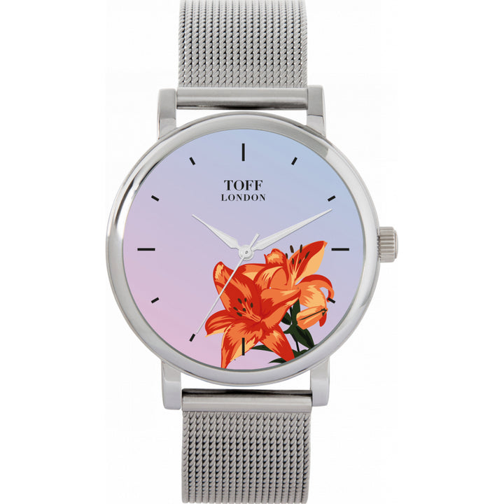Ladies Orange Lilies Flower Watch