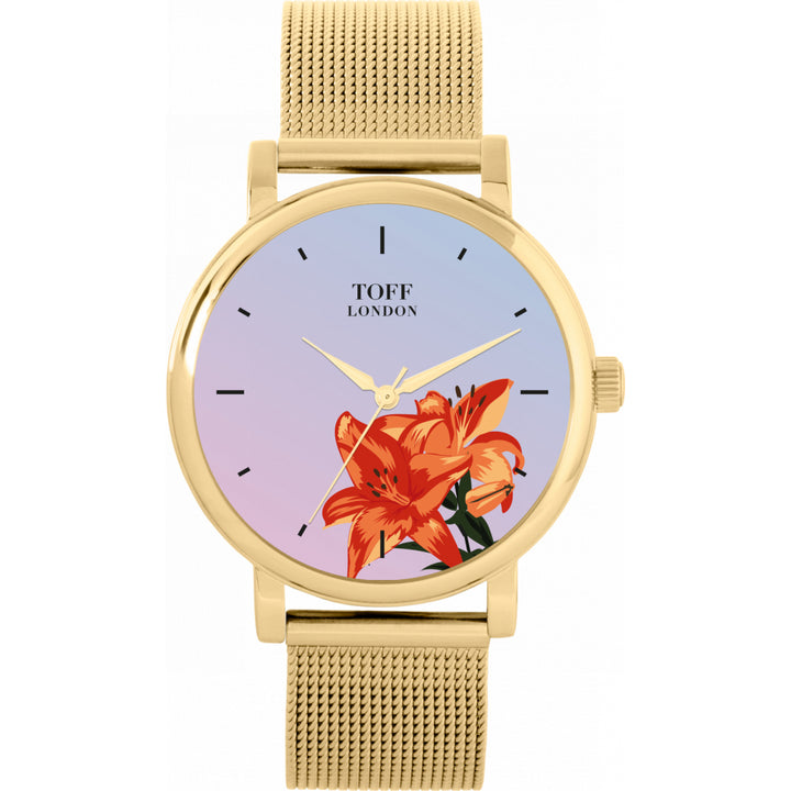 Ladies Orange Lilies Flower Watch