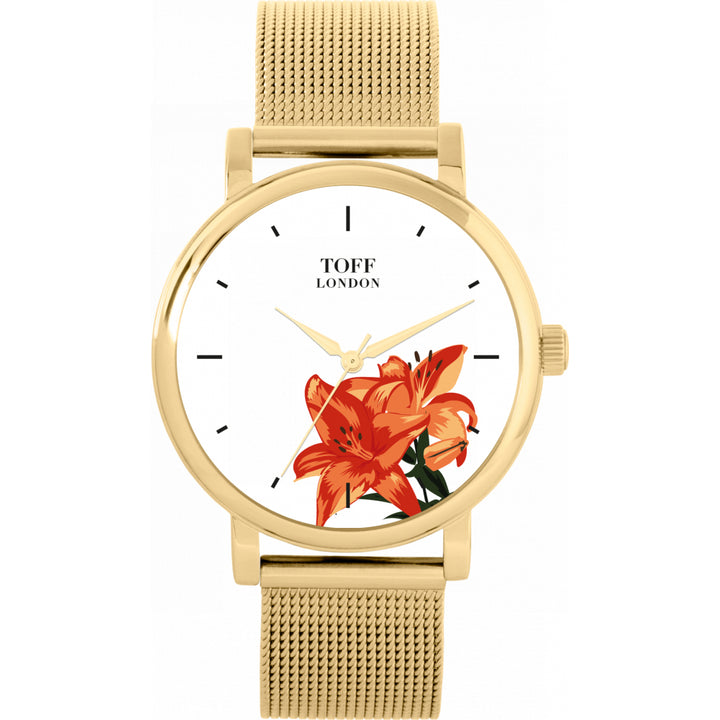 Ladies Orange Lilies Flower Watch