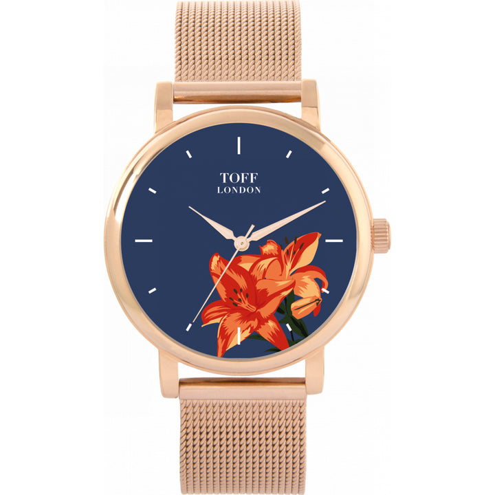 Ladies Orange Lilies Flower Watch