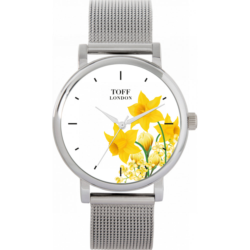 Ladies Yellow Daffodil Flower Watch