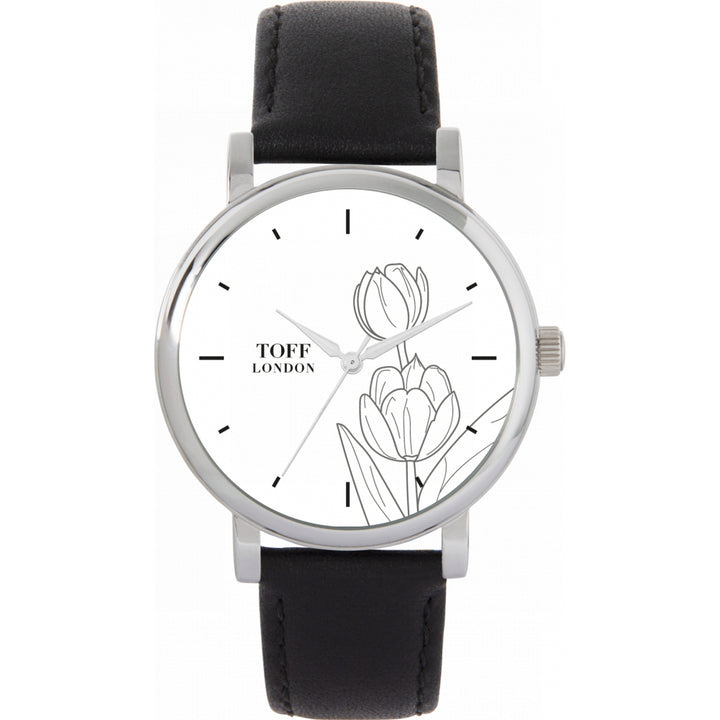 Ladies Grey Tulip Flower Watch