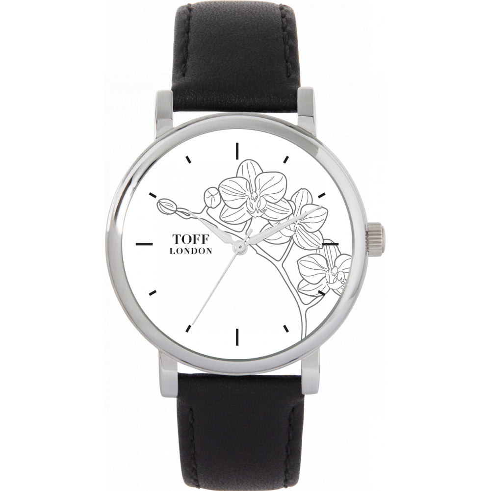 Ladies Grey Orchid Flower Watch