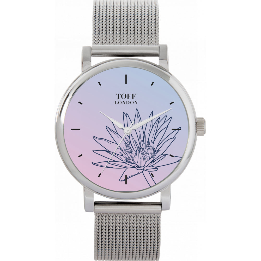 Ladies Blue Water Lilies Flower Watch