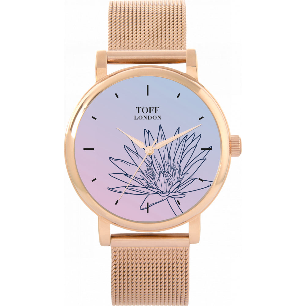 Ladies Blue Water Lilies Flower Watch