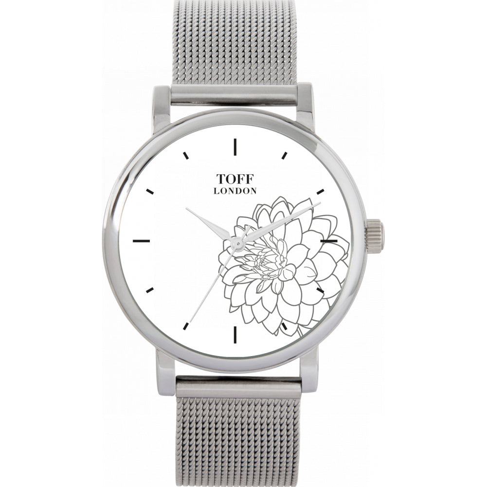 Ladies Grey Dahlia Flower Watch