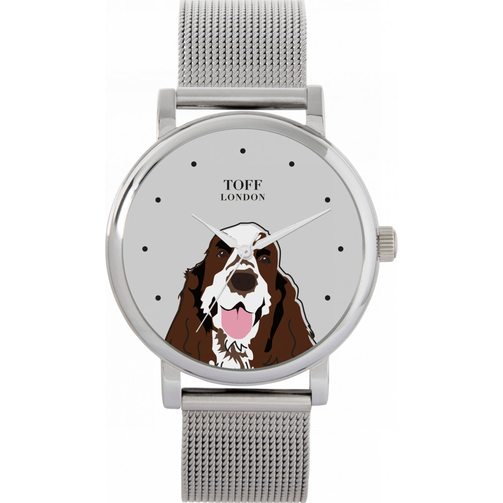 Ladies Brown And White Cocker Spaniel Dog Head Watch
