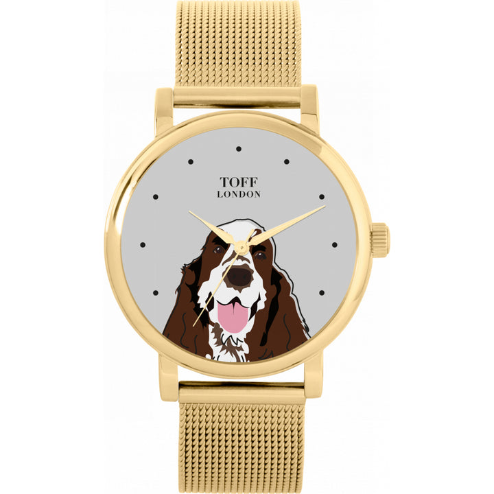 Ladies Brown And White Cocker Spaniel Dog Head Watch