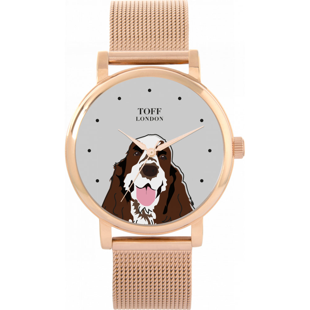 Ladies Brown And White Cocker Spaniel Dog Head Watch