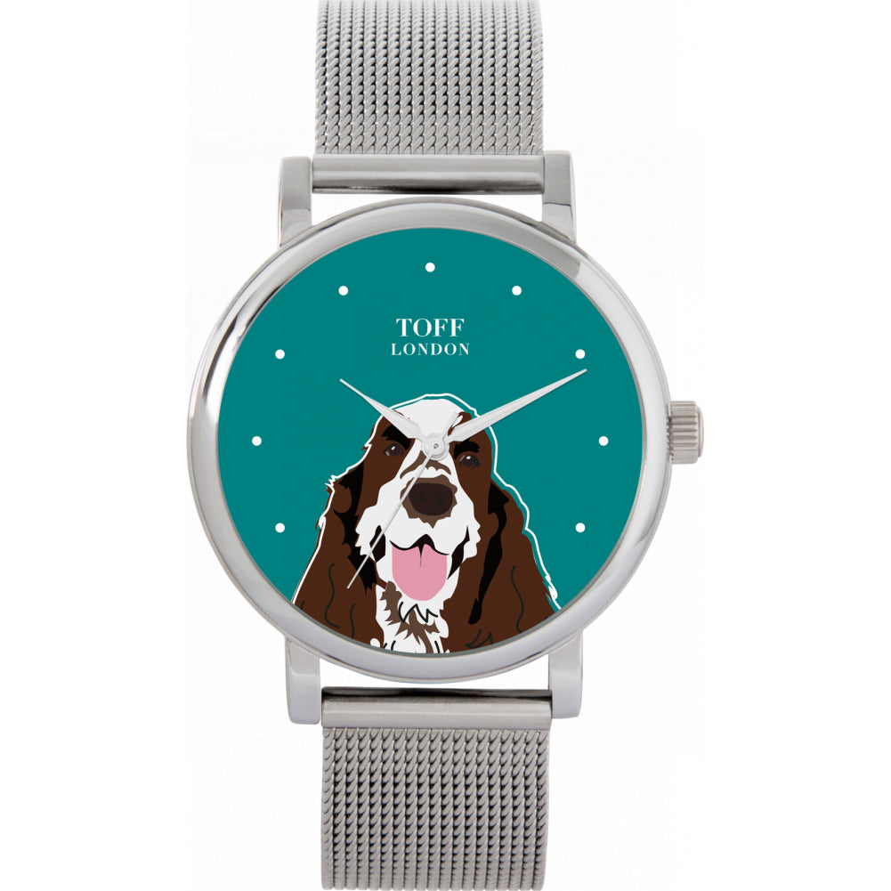 Ladies Brown And White Cocker Spaniel Dog Head Watch